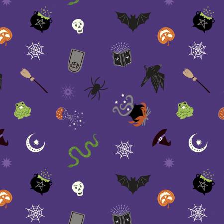A723-3 Cast A Spell, Spooky Halloween Motifs on Purple