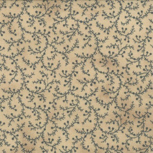 1083-25  Little Scrolling Vines All Over - Time Worn (Lt. Tan) w/Blue
