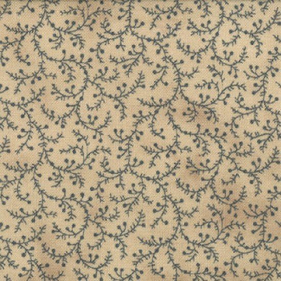 1083-25  Little Scrolling Vines All Over - Time Worn (Lt. Tan) w/Blue
