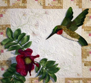 509 Hummingbird w/Beach Roses Petal Play by Joan Shay
