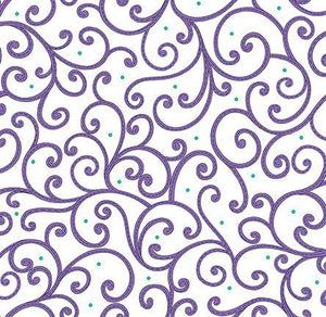 26039-ZV - Imperial Paisley - Purple Scroll with Green Dots on White